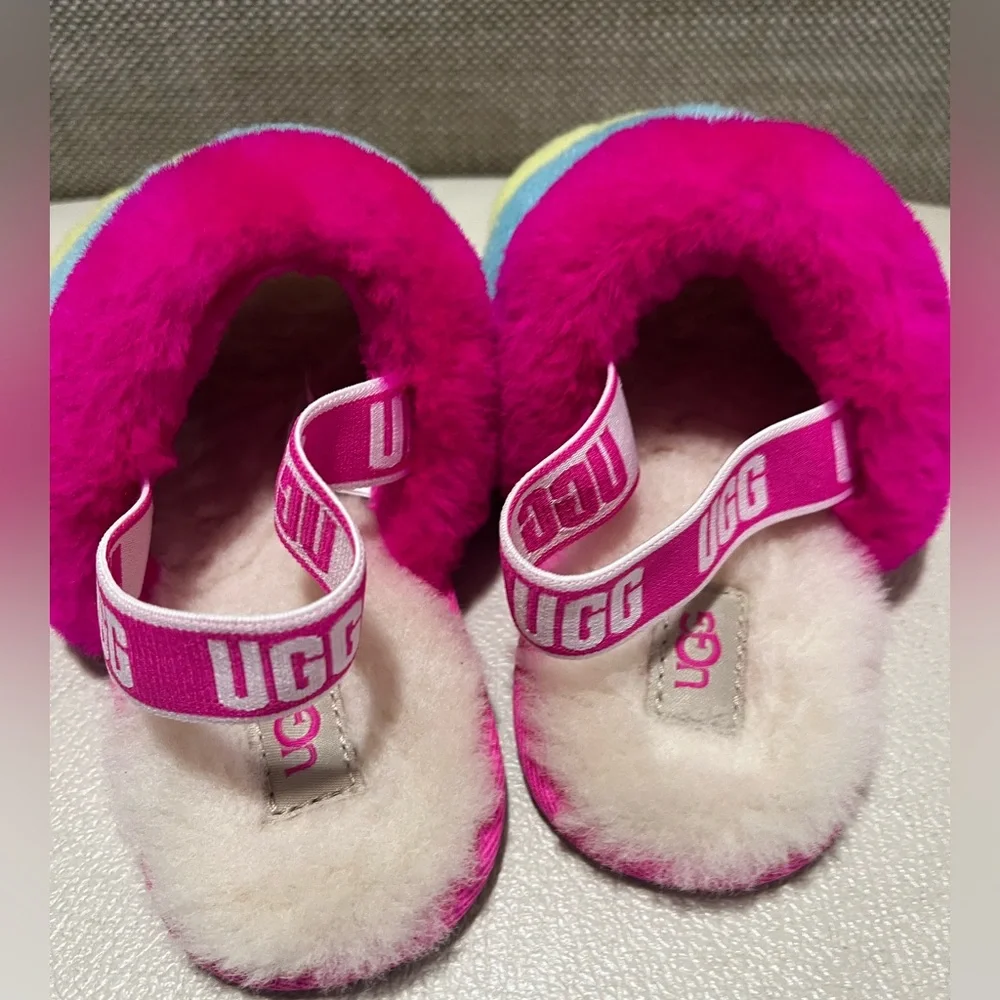 UGG Fluff Yeah Slides Neon Rainbow Sleepers Little Girls Size 11